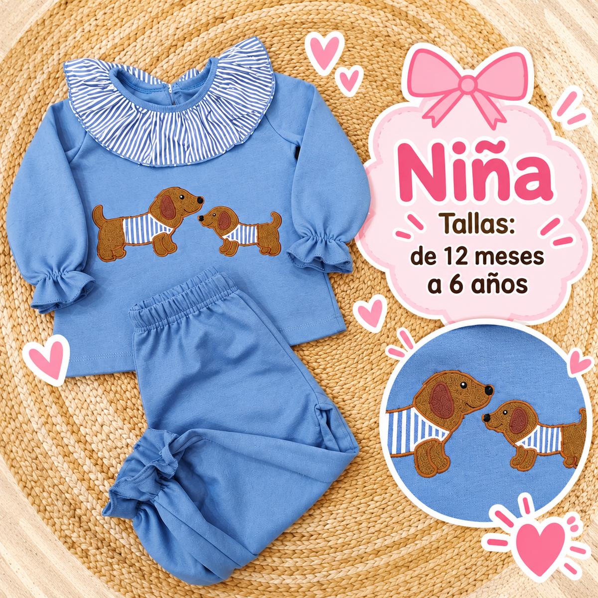 Conjunto de niña azul con perritos 🐶💙